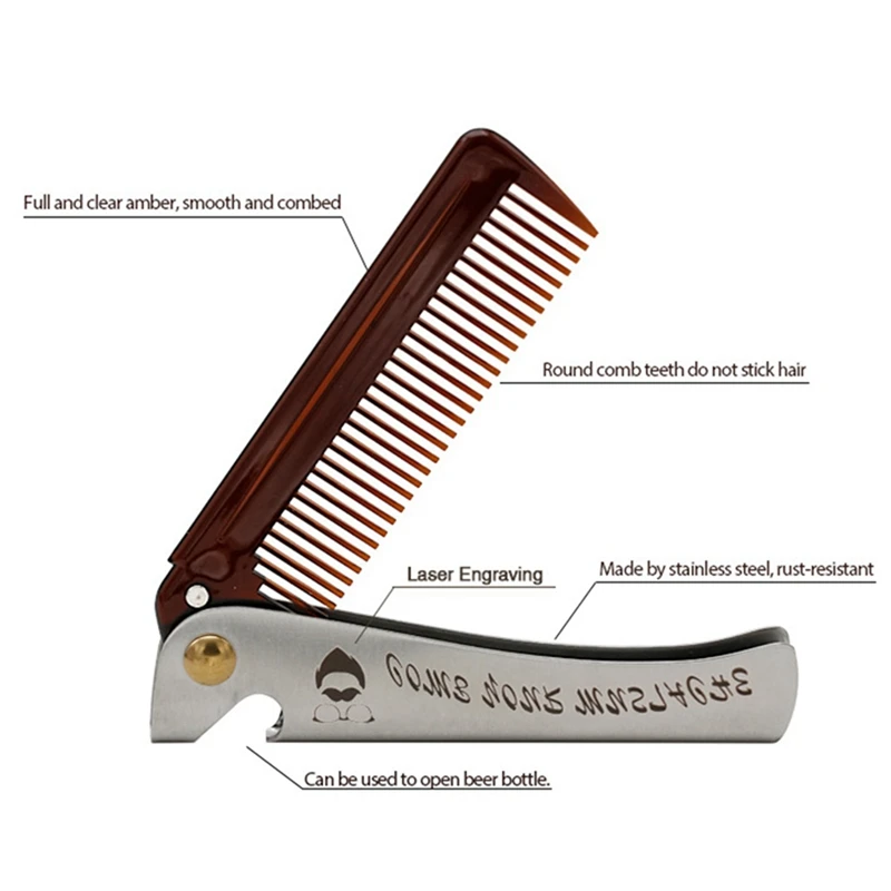 

2 Pcs Men Folding Pocket Comb PP Teeth Detangling Hair Beard Comb Metal Handle Foldable Combing, Brown & Black
