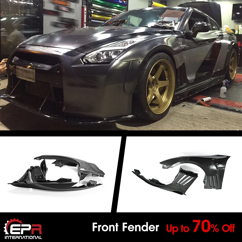 

EPA Style Carbon & Fiberglass Front fender Mudguards with louver fin For Nissan GTR R35 (Inc 6 fins, side maker use F51 Fuga)