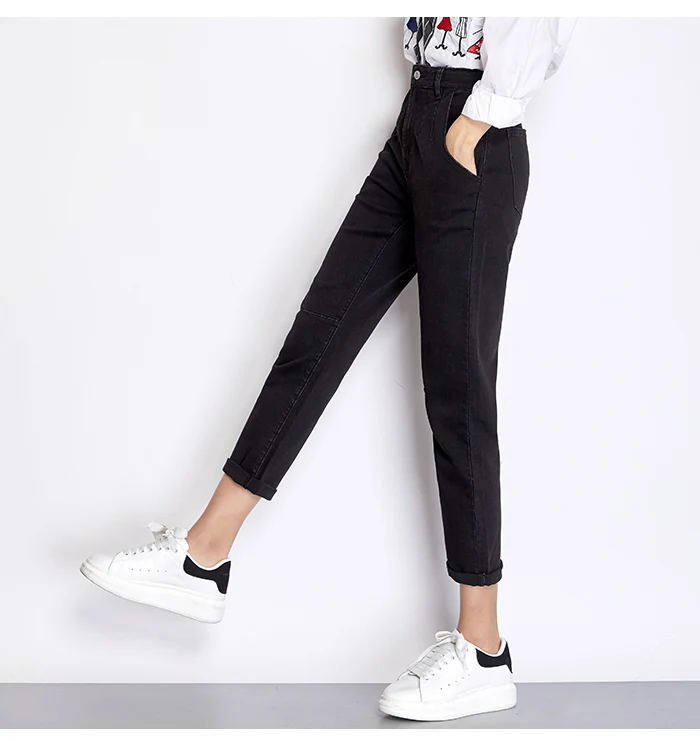 LEIJIJEANS, Новинка осени, повседневный стиль, Классические черные джинсы размера плюс, высокая талия, полная длина, хлопковые Свободные Женские джинсы-шаровары, 7356(R