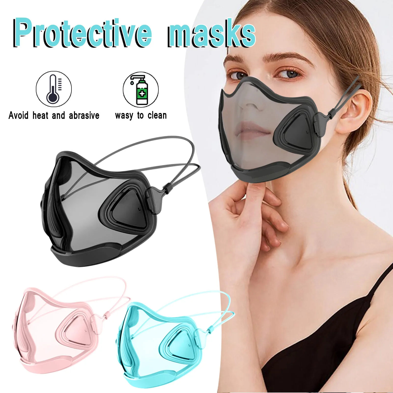 

Прозрачная маска для лица для взрослых, прочная пластиковая многоразовая маска для лица, маска для рта унисекс Pm2.5, маска с заушными петлями,...