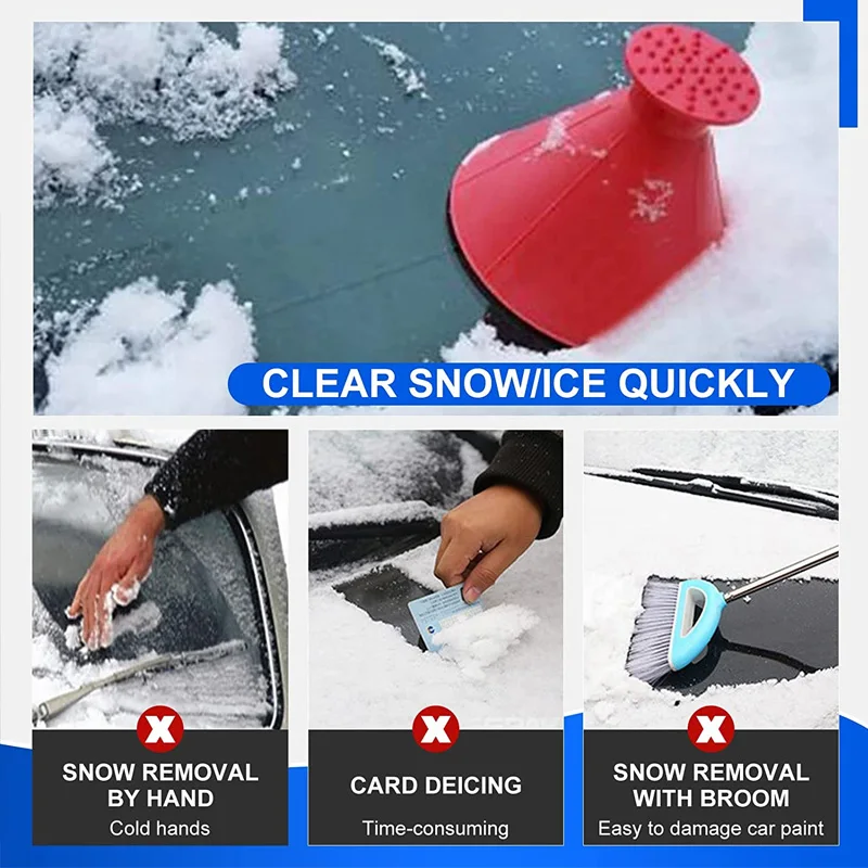 1pc Car Ice Scraper Snow Remover Shovel Windshield Glass Defrost Removal Automotive Tool Winter Funnel Shape Clear | Автомобили и