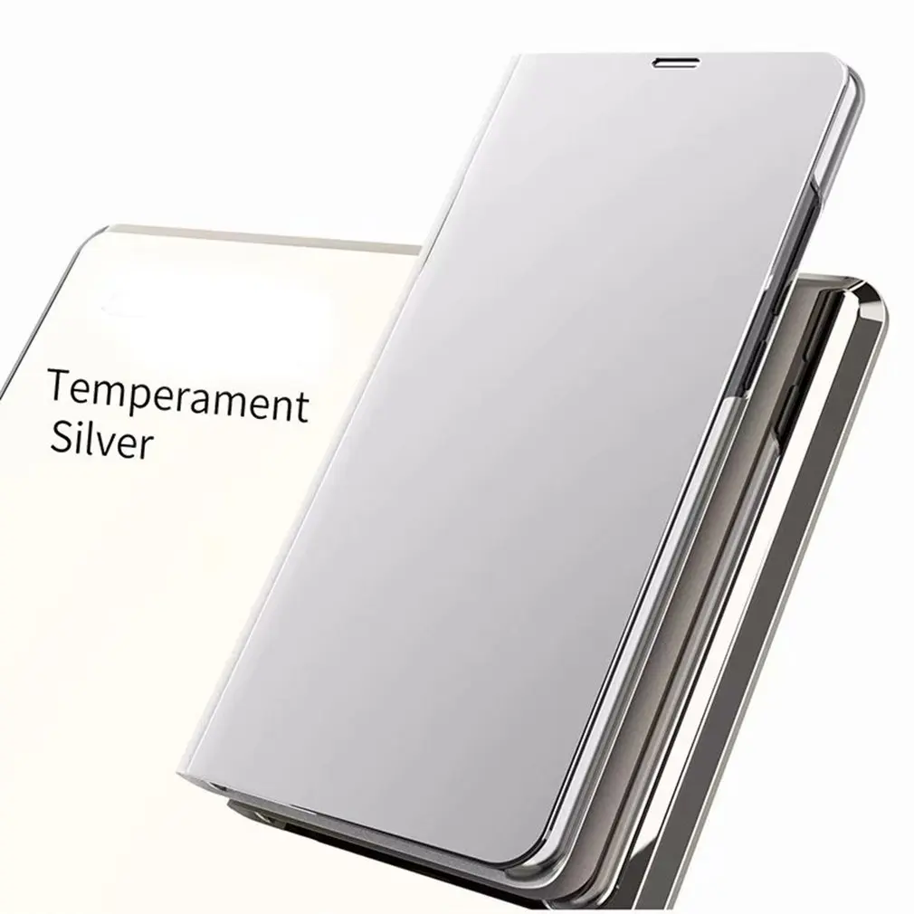 Серебристый прозрачный зеркальный флип чехол с подставкой противоударный