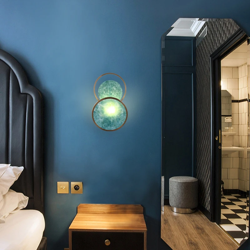 

Nordic creative personality living room wall light simple American emerald blue bedroom study wall lamp