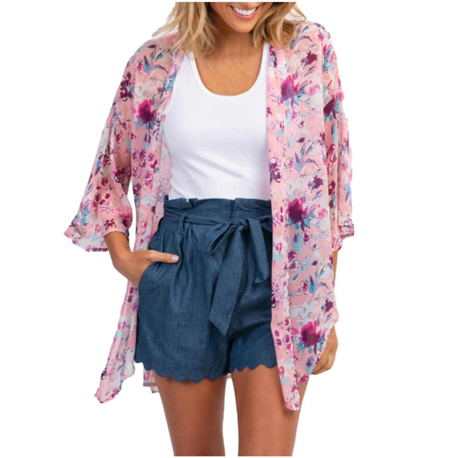 

Купальник женский, бикини, кардиган, накидка, цветочный принт, шифоновая пляжная блузка, шаль, свободные топы, верхняя одежда, купальник женс...