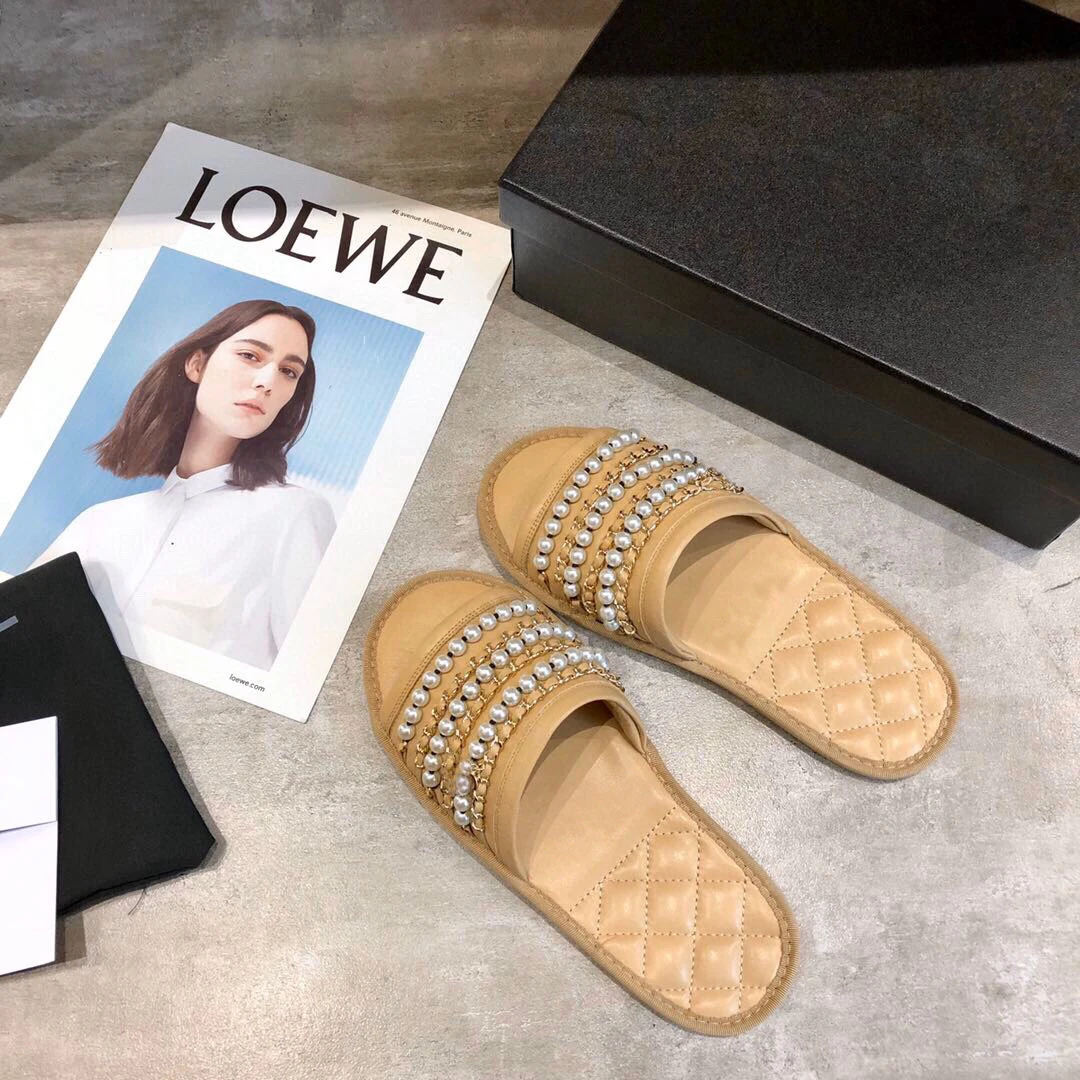 

Prowow Pearl slippers women summer 2021 version of the new exterior to wear versatile low-heeled slippers versatile flat slipper