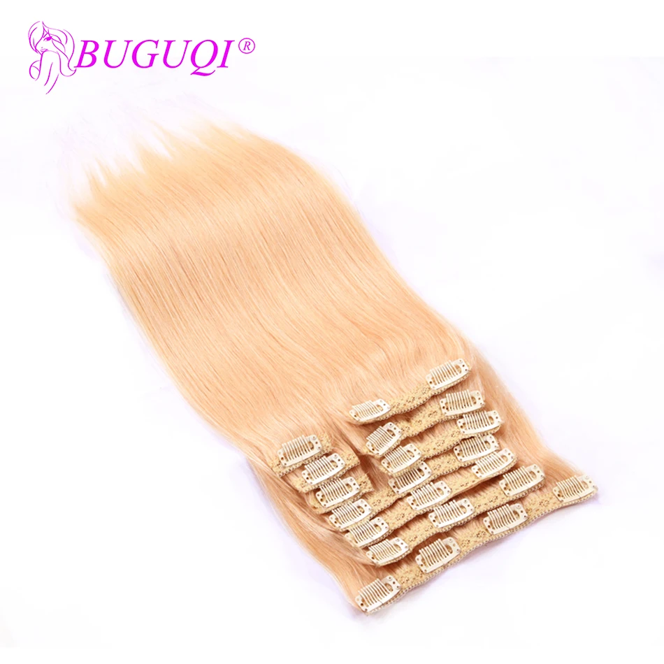 BUGUQI человеческие волосы на заколках для наращивания монгольские #22 Remy 16 26 дюймов