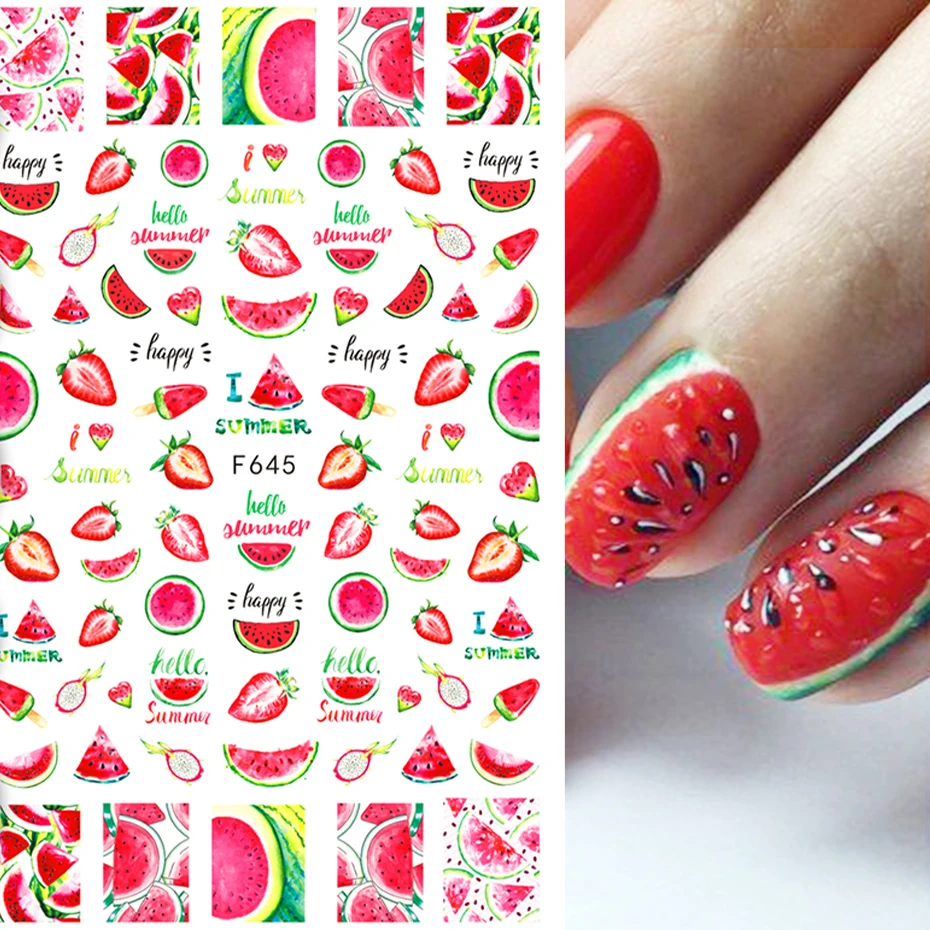 3D летние фруктовые Слайдеры для дизайна ногтей сочный арбуз клубника наклейки