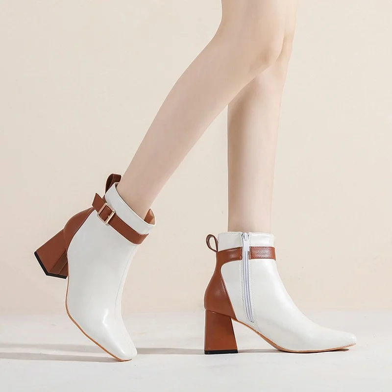 

Autumn Chunky Heel Ankle Boot Women Fashion Leather High Heels Belt Buckle Martin Boots Non-slip Platform Boots Femmes Bottes