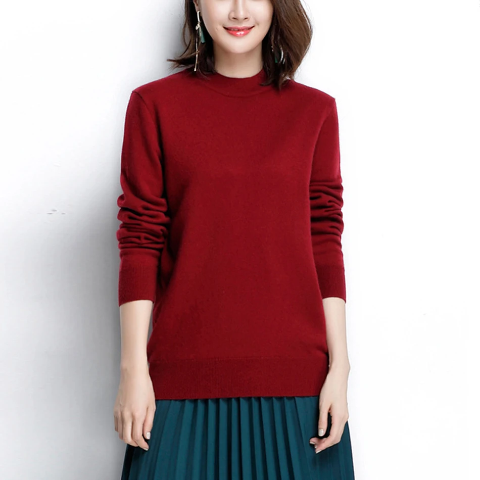 YJMY Inner Mongolian Cashmere Sweater Women Jumper Ribbed Crewneck Cuffs Hem Spring Autumn Knit in Slava Store - Цвет: Red