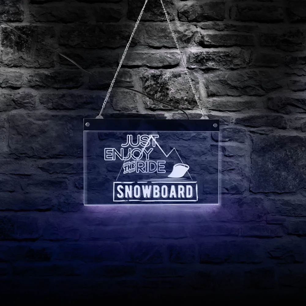 

JUST ENJOY THE RIDE Snowboard LED Neon Lights Colorful Neon Sign Snowboarder Lighting Gift Rectangle Advertisement Board