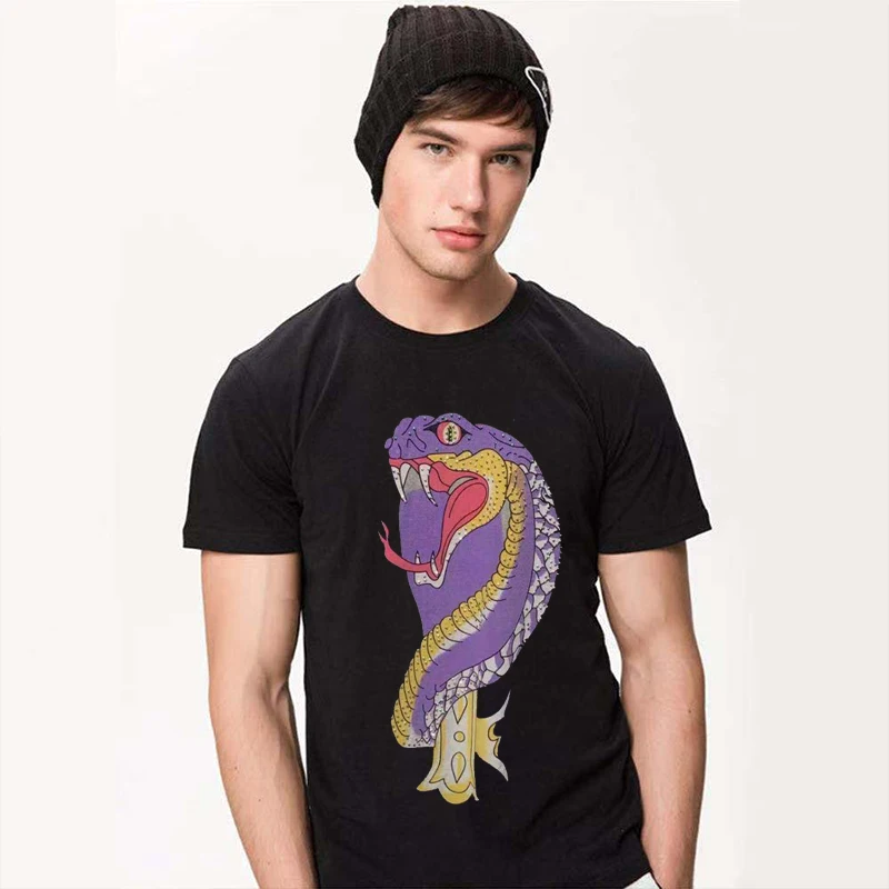 

Men's new summer best-selling street casual T-shirt high quality men's T-shirt funny snake print O-neck T-shirt men's casual top