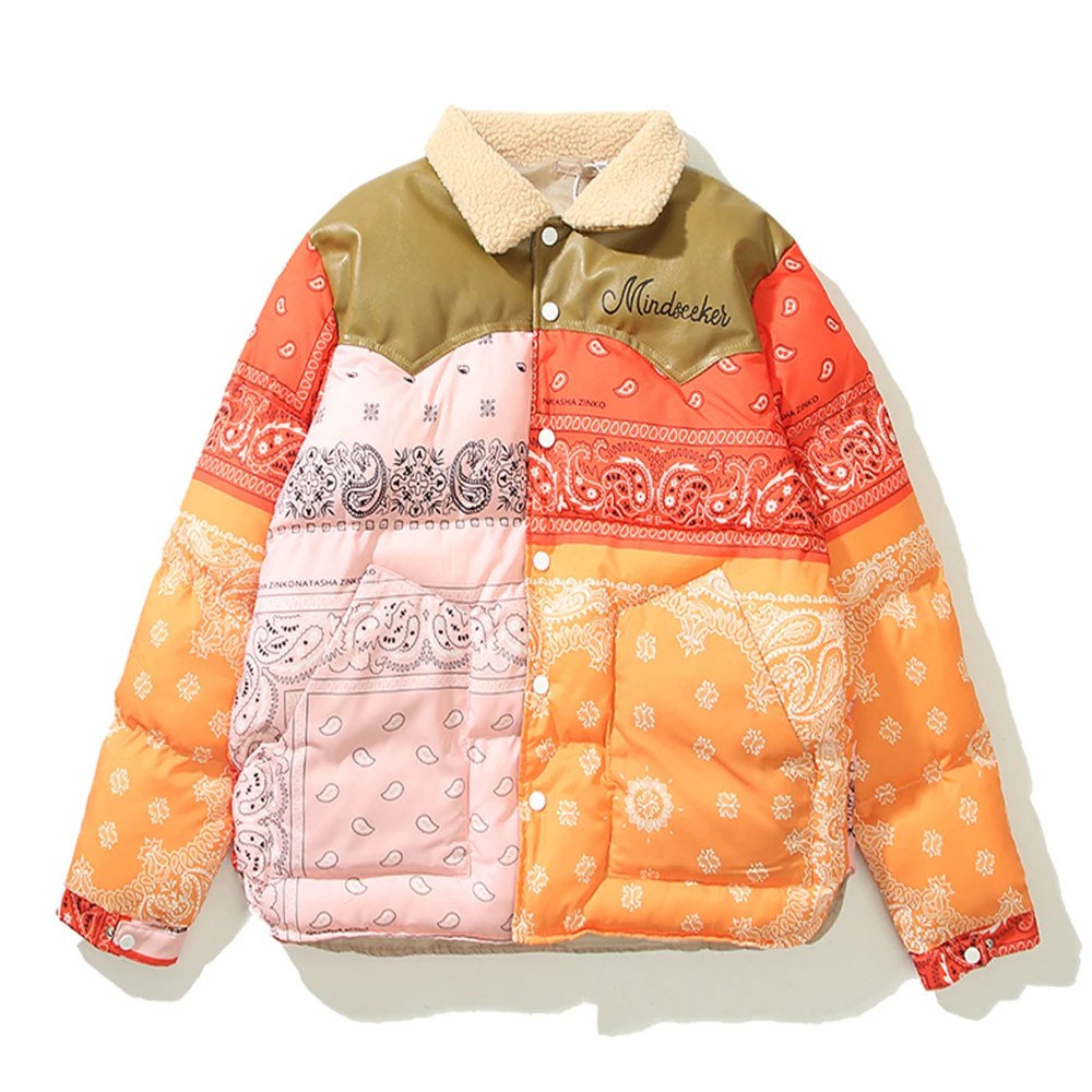 Dark Icon Bandana Coats Men Women Winter Turn-down Collar Cotton Padded Paisley Men's Parkas