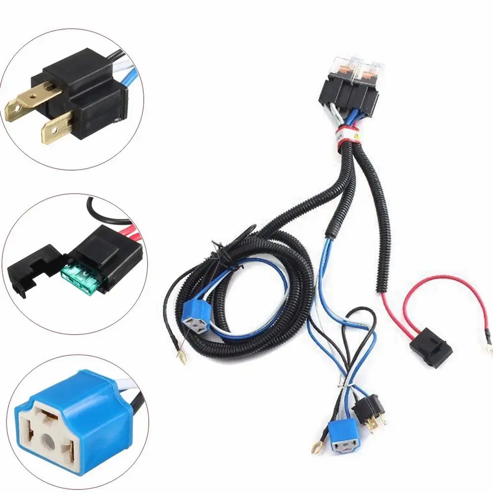 

H4 LED Headlight Enhancer Bulb Relay Wiring Harness Plug Kit Relay Wiring Harness Kit Automobile Replacement Accessories