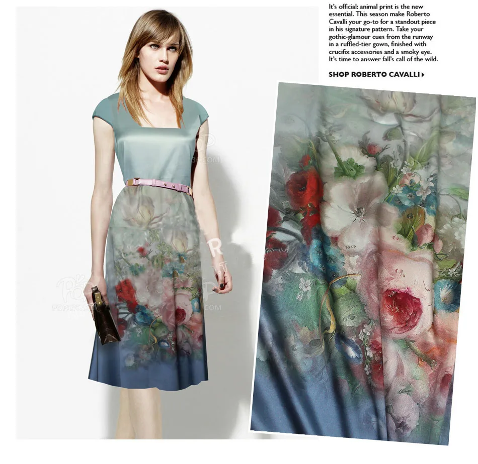 Silks Store Heavy Elastic Satin Fabric - Elegant Plants & Flowers Print - 97% Natural Silk for Formal Dress and Clothing image 6