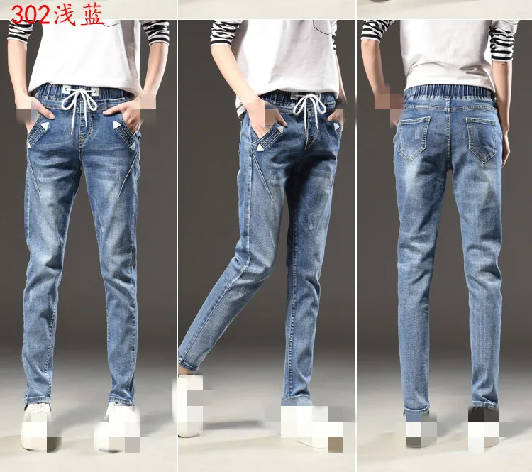 Новинка года; сезон весна-осень; Корейская версия; женские тонкие модные джинсы с высокой талией; большие размеры; дешевая