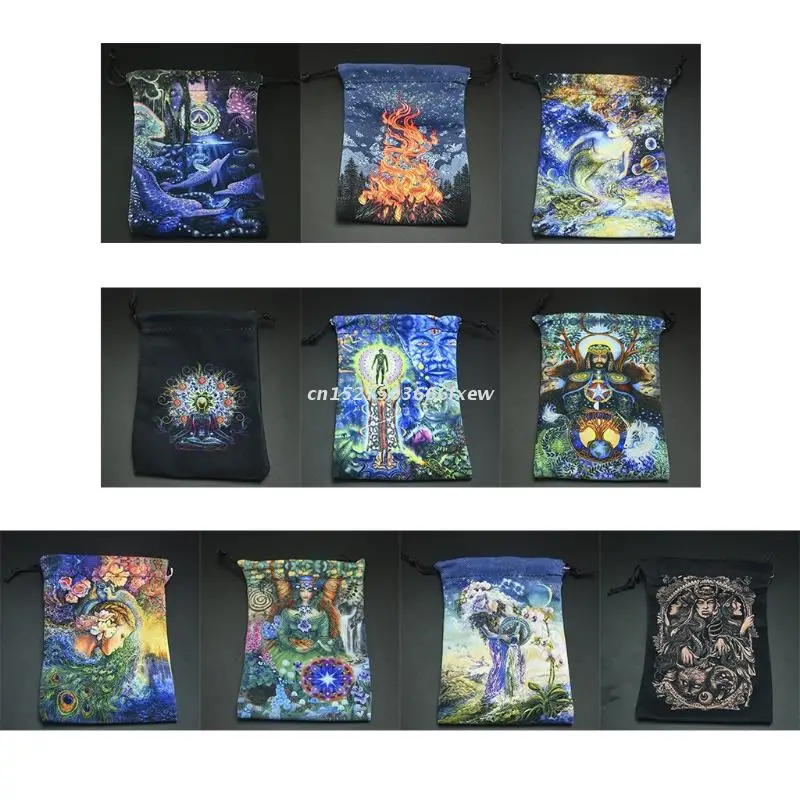 

Velvet Tarot Card Storage Bag Velvet Double Sided Printed Board Game Card Mini Drawstring Package Game Tarot Storage Bag