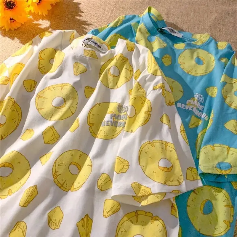 

Korean Funny Printed Loose Basic T Shirt Summer Pure Cotton Short Sleeve Cute T-shirts Women Casual Tops Tshirt Streetwear