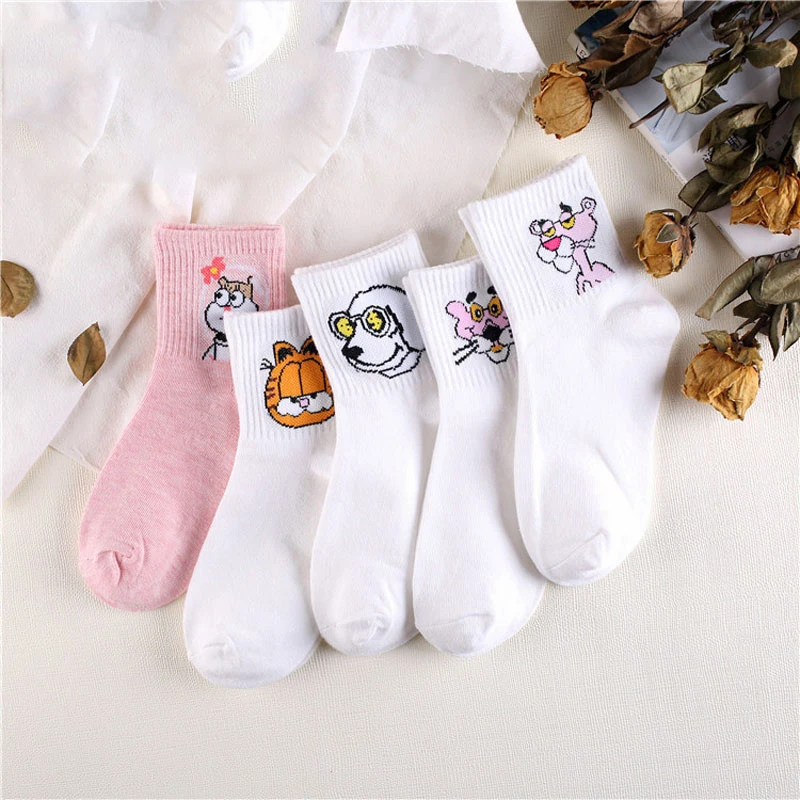 

1 Pair Japanese Kawaii Women Animals Tube Socks Cute Egg Rabbit Panther Cotton Long Socks Female Socks