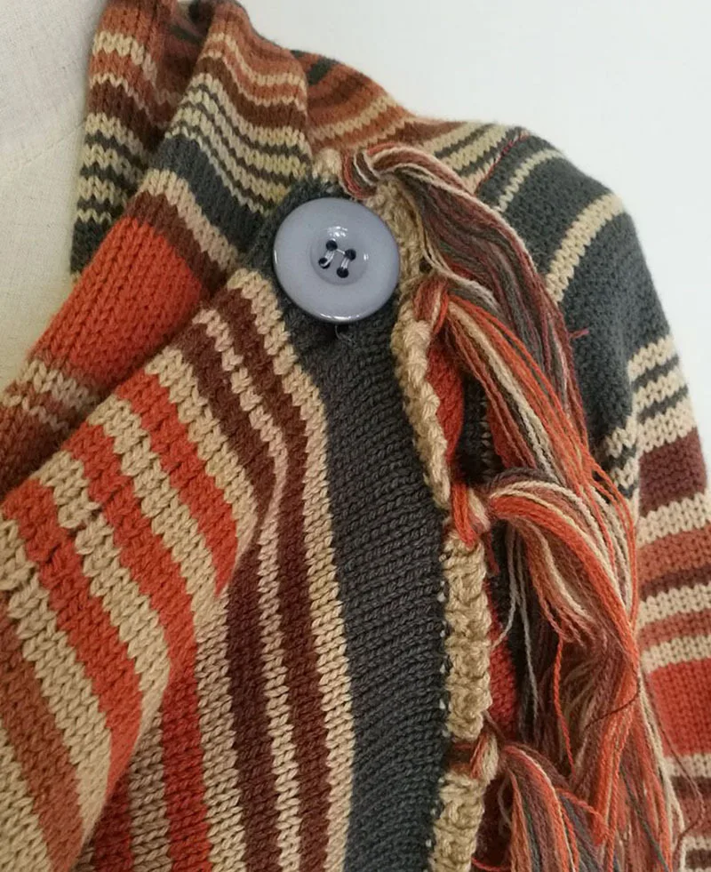 Женские свитера Осенний Повседневный стиль полосатый плащ круглый вырез длинный