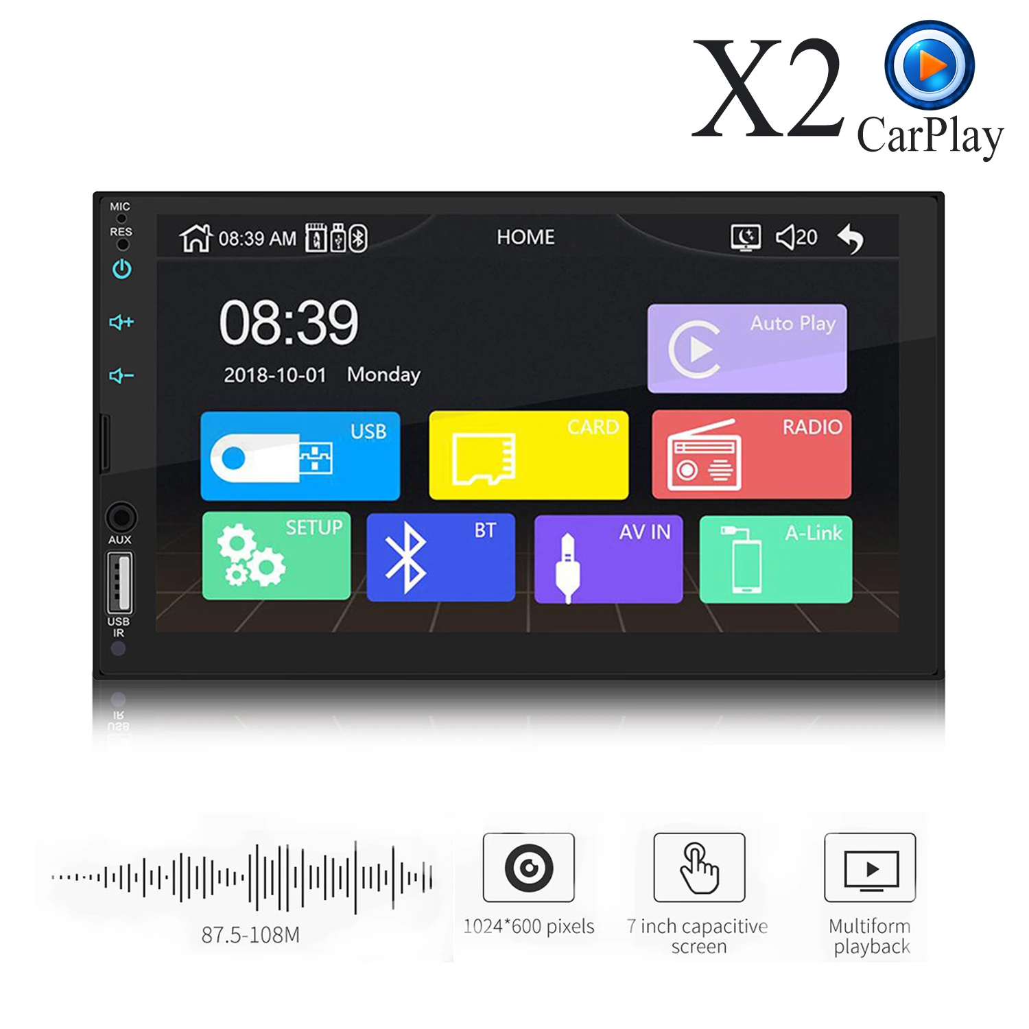 X2 Apple Carplay 2 DIN Автомобильный Радио 7 дюймов HD сенсорный экран Экран Bluetooth MP5 видео