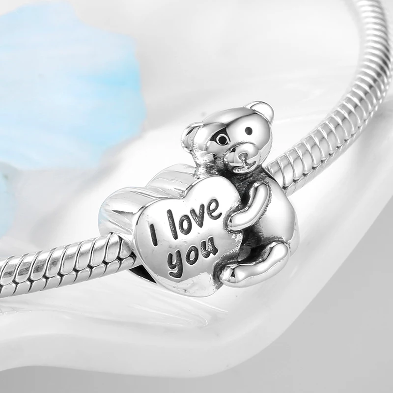 Горячая 925 пробы, серебряный медвежонок, выражающий I love you, бисер, подходит для DIY, очаровательный браслет Пандора, оригинальные женские ювелирные изделия, подарок