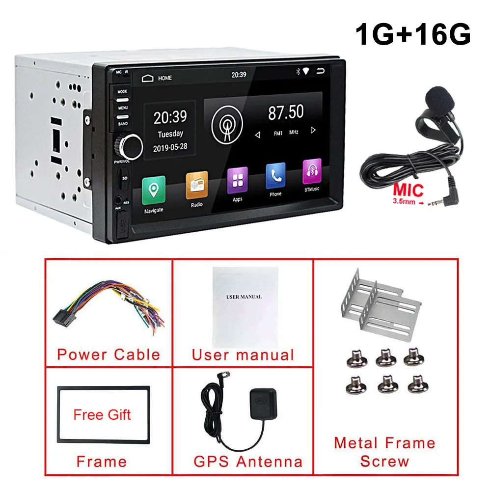 ROM 1G 16G 2din Android 9,0 Автомобильная стерео 2G ram 32G rom Авторадио gps навигация " 1024x600 зеркальная связь Bluetooth wifi RDS SWC OBD видео-выход - Цвет: ROM 1G 16G