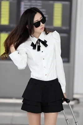 Lady Blouse Brand Business Attire Bow Collar Spring Women Tops Plus Size Long Sleeve OL Cotton Shirts Feminino HJ8
