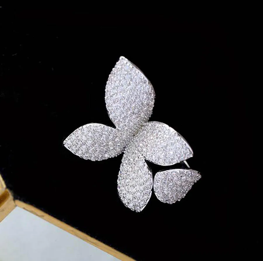 

Simple luxury zircon butterfly opening adjustable ring for women advanced flower plant banquet bridal finger jewelry