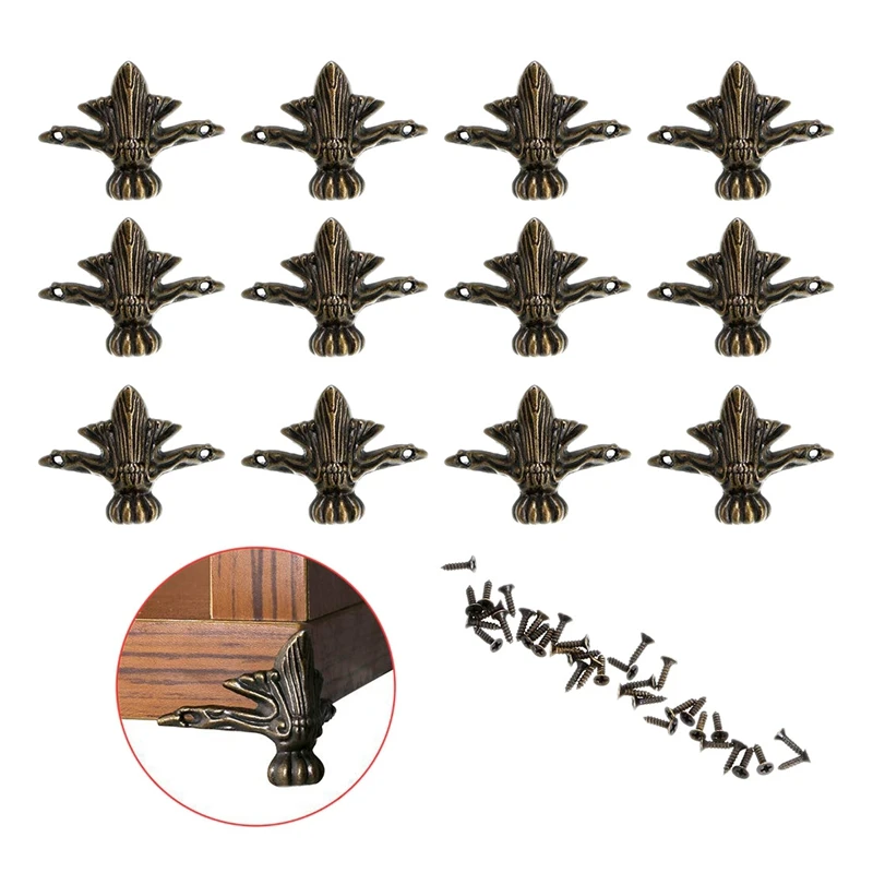 

20PCS 39X28mm Antique Wood Box Feet Leg Corner Protector Triple-cornered Carved Decorative Bracket for Furniture Hardware