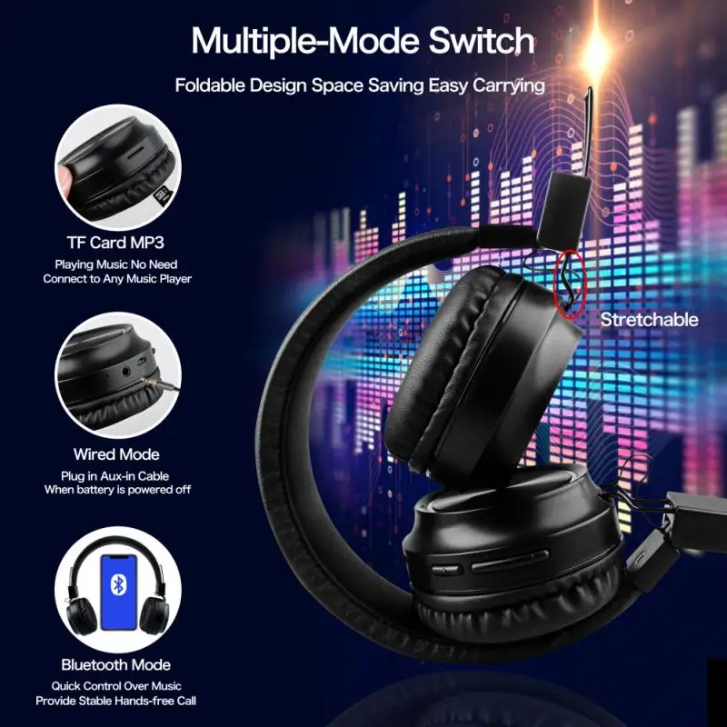 Bluetooth 5.0 Headphones Wireless Headset Foldable LED Light Stereo Gaming Earphone With Mic For Iphone Xiaomi PC | Электроника