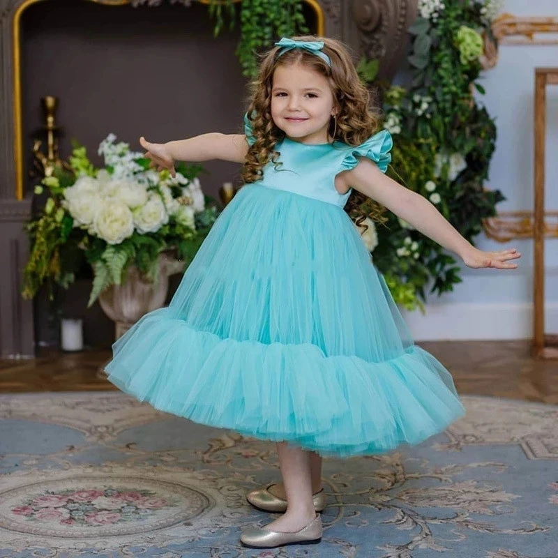 

Real Baby Tulle Ruched Princess Flower Girl Dresses Birthday Pageant Communion Robe De Demoiselle Wedding Party Custom Made