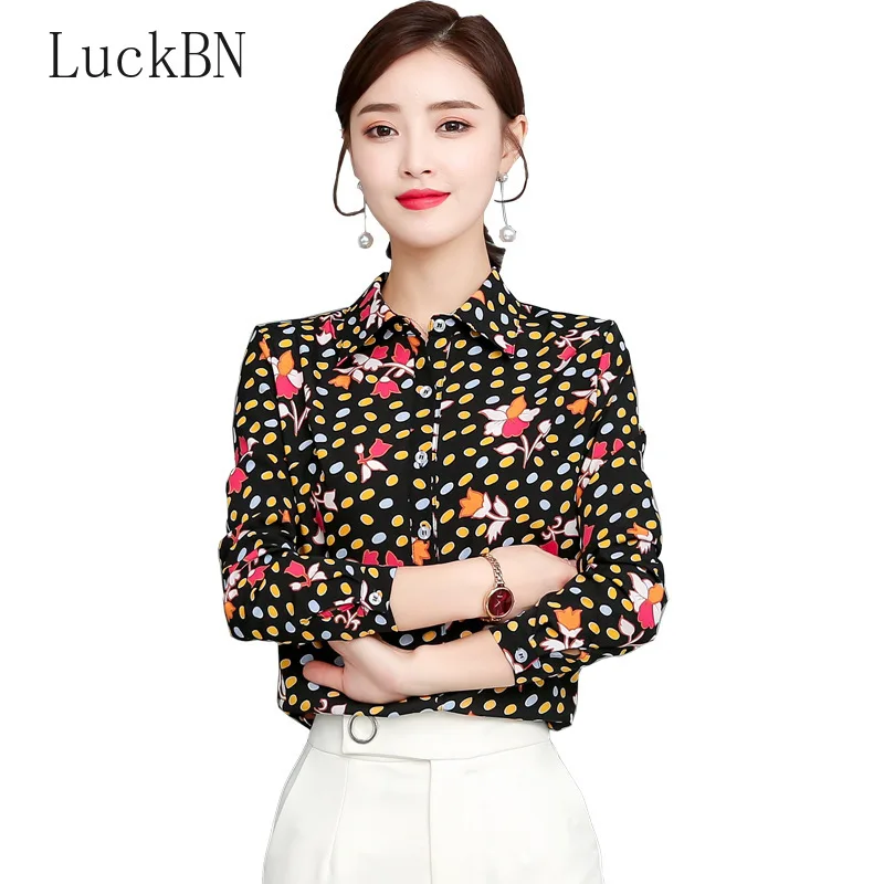 

Spring Summer Blouses Long-sleeved Shirt Women Clothing 5XL Plus Size Blous Fashion Office Small Floral Chiffon Button Up Shirt