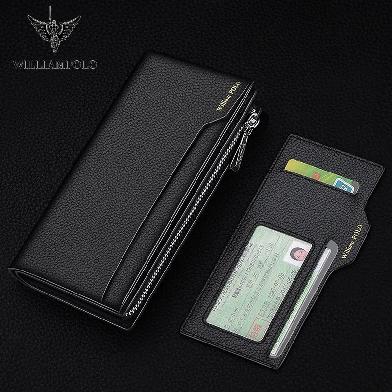 WilliamPOLO Male Genuine Leather Wallets Men Wallet Credit Business Card Holders Fashion Mobile Phone Bag Zipper Purse Handbag images - 3