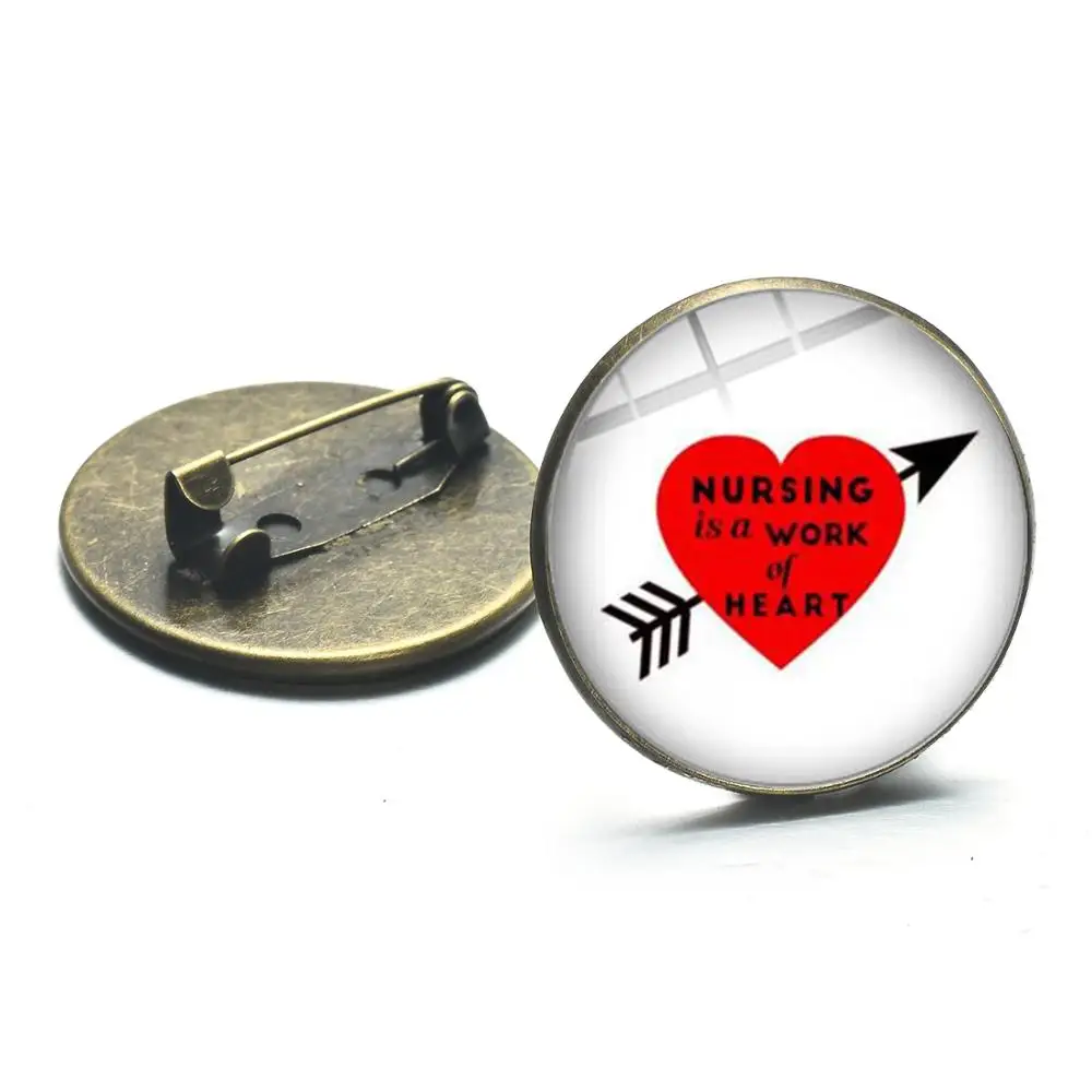 SIAN Cool Style Nurse Symbol Brooch Nursing Is A Work of Heart Cap Stethoscope Glass Round Brooches Hospital Clothes Pins | Украшения и