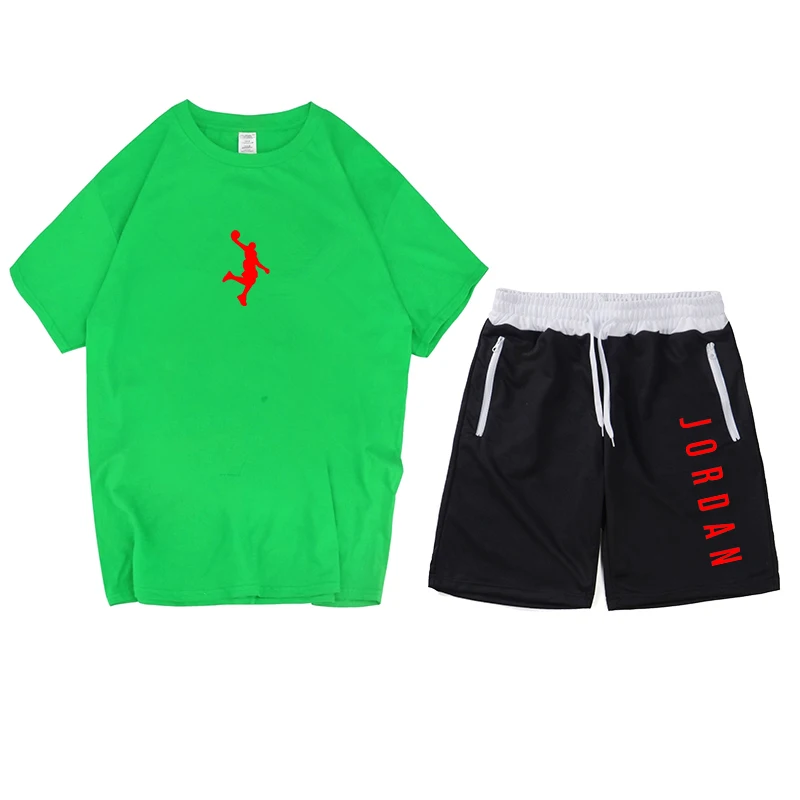 

2021 summer fashion casual brand men's suit track and field sportswear men's casual sports short-sleeved T-shirt 2-piece set