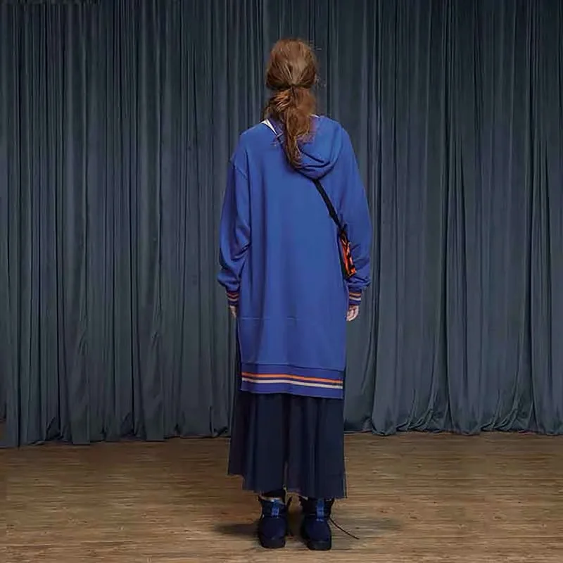 IRINACH30 осень зима новая коллекция тюль patched с капюшоном повседневные большие длинные толстовки платье женское