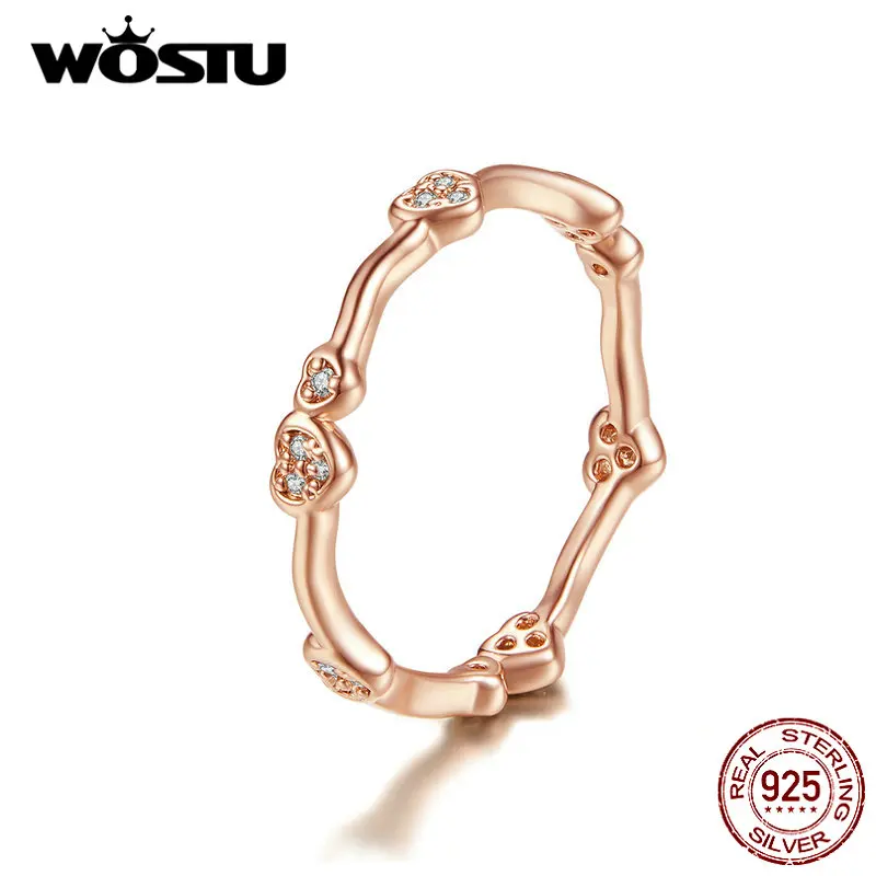 WOSTU кольцо в форме сердца из розового золота, 925 пробы, серебро, минималистичные кольца на палец для женщин, Свадебные обручальные Роскошные брендовые ювелирные изделия CQR519