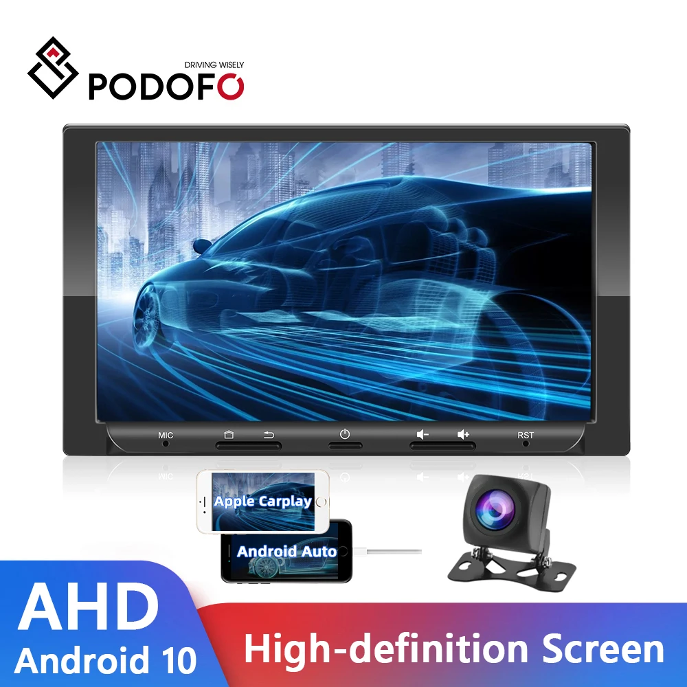 

Podofo автомобильный Радио Carplay Android 10 1 + 16G 2 Din 7 дюймов стерео приемник Поддержка Ahd GPS Bluetooth Авторадио автомобильный мультимедийный плеер