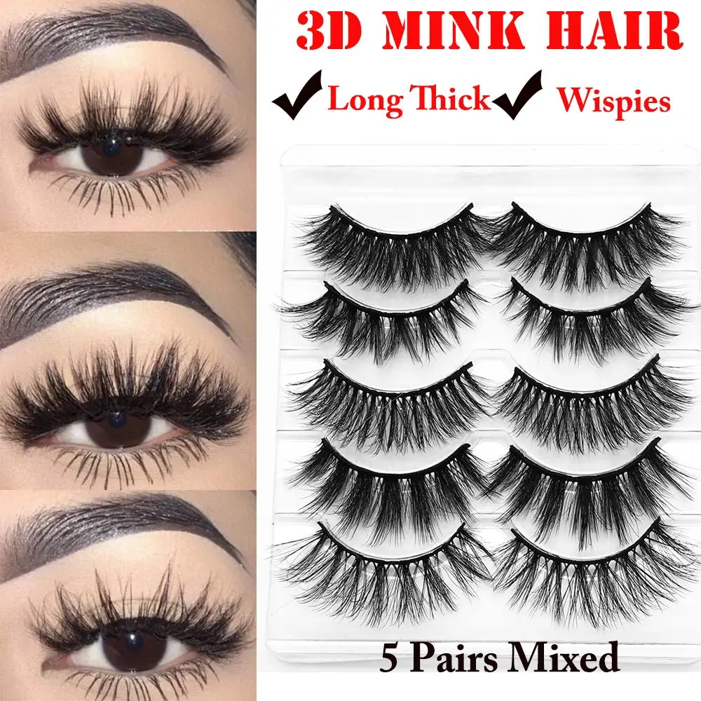 

SKONHED 5 Pairs Mixed/Single Styles False Eyelashes Wispies Fluffy Eyelashes Extension Natural Long Eye Makeup Tools Handamde