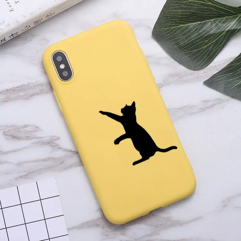

Black cat cute animal aesthetics Phone Case Candy Color for iPhone 6 7 8 11 12 s mini pro X XS XR MAX Plus