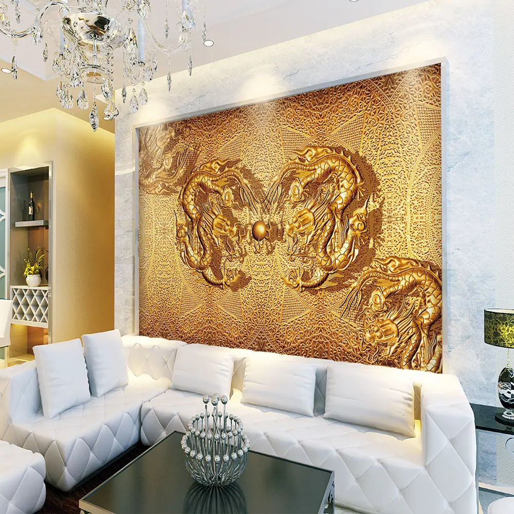 Украшение текстильные обои Золотой резной Жемчуг дракона золотой китайский