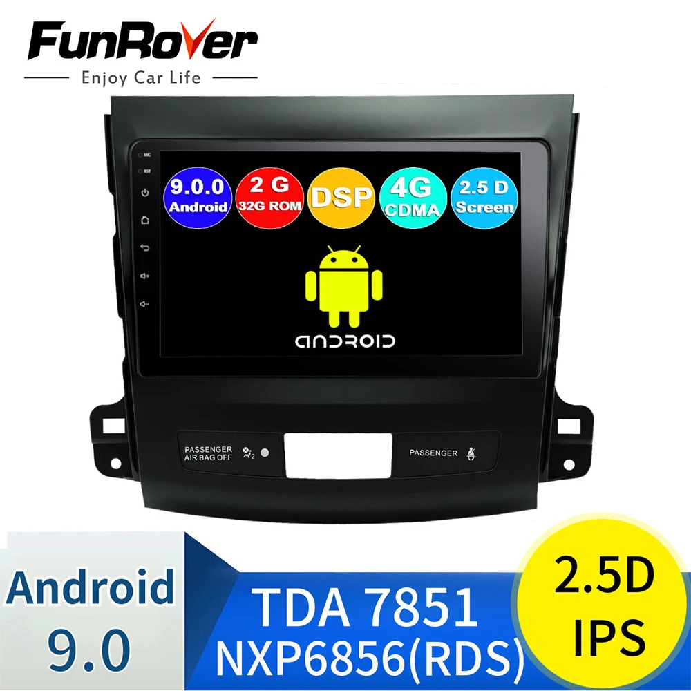 Автомагнитола FUNROVER 4 ядра android 9 0 2.5D + IPS мультимедийный проигрыватель для Mitsubishi