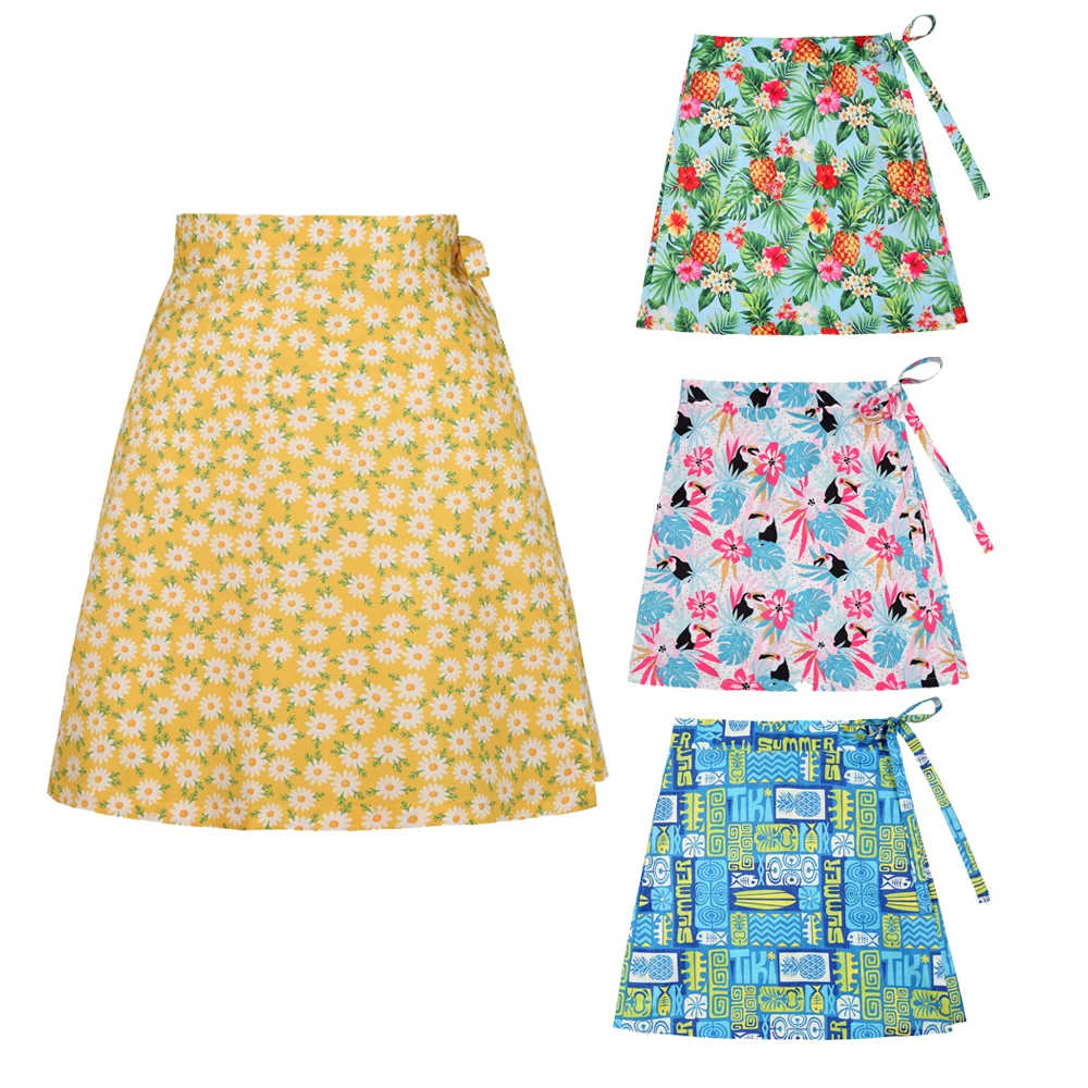 

Женская летняя пляжная юбка-саронг с цветочным принтом и лямками