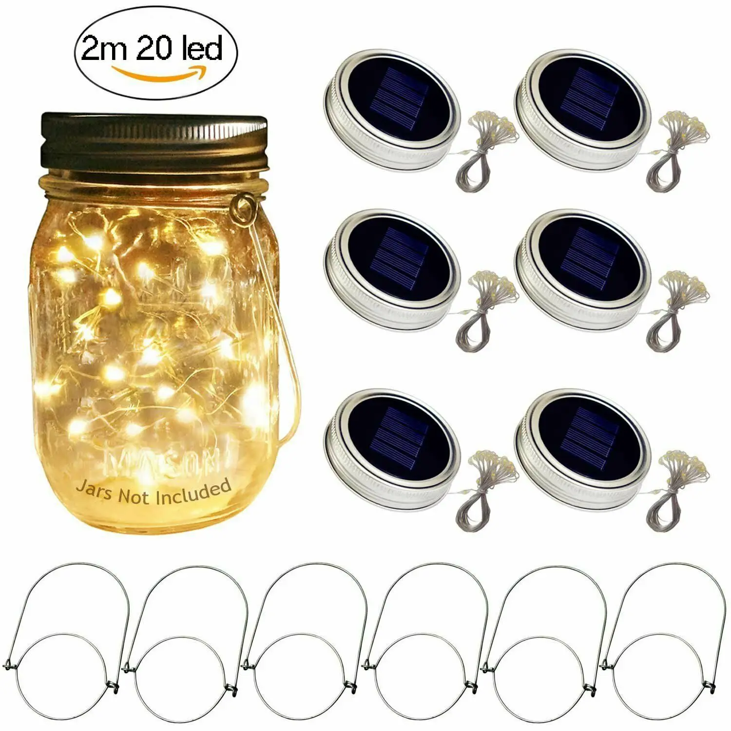 Solar Powered Mason Jar Lid Light 20 LED Fairy String Lights Waterproof Lamp for Outdoor Patio Garden Decoration | Лампы и освещение
