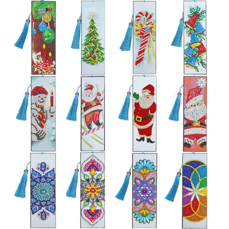 

5D Diamond Painting Bookmarks Christmas Snowman Mandala Flower Mosaic Diamond Embroidery Craft Book Mark For Kids Adult Gifts
