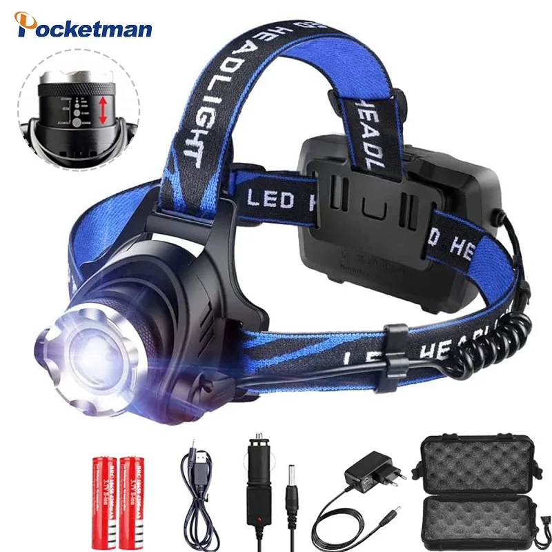 Headlamps Led Headlamp L2/T6 Zoomable Headlight Head Torch Flashlight Head lamp by 18650 battery for Fishing Hunting