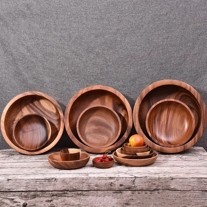 

Large Size Candy Fruit Saucer Dessert Dinner Bread Wooden Plate Rice Salad Storage Bowls
