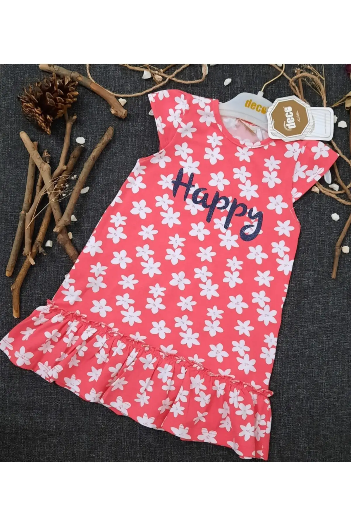 

Happy printed girls dress floral short Regular Trend woven flared cycling collar cotton pink cotton acrylic sleeve