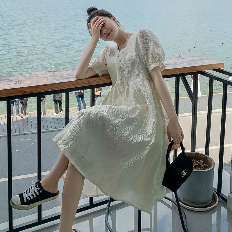 

2021 summer dress French waist closed to show thin temperament fairy goddess long skirt summer Fairy Dress