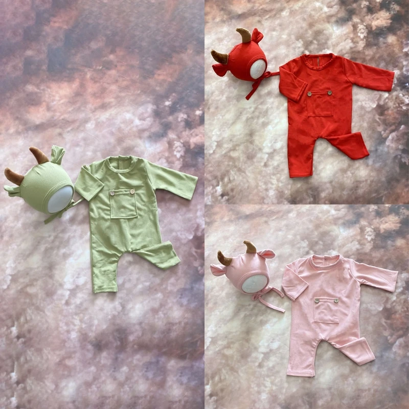 

2 Pcs Baby Hat Romper Bodysuit Set Newborn Photography Props Outfit Infants Photo Shooting Clothing 69HE